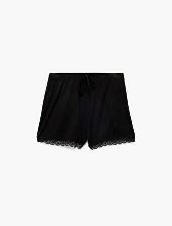 Viskon Kumaş Dantel Detaylı Şort Pijama Altı