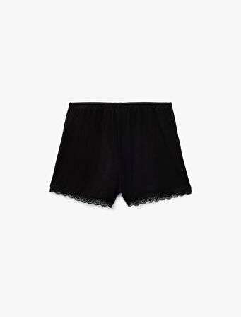 Viskon Kumaş Dantel Detaylı Şort Pijama Altı