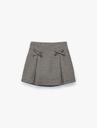 Fiyonk Detaylı Pamuklu A Kesim Kazayağı Desenli Şortlu Etek