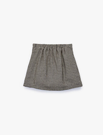 Fiyonk Detaylı Pamuklu A Kesim Kazayağı Desenli Şortlu Etek