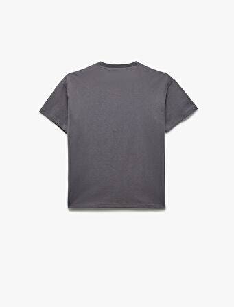 Köpek Baskılı Kısa Kollu Bisiklet Yaka Pamuklu Tişört