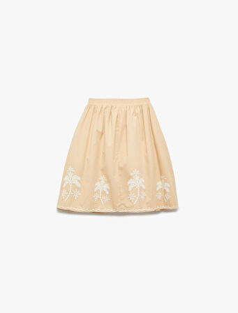 Nakış Detaylı Beli Lastikli Pileli Etek