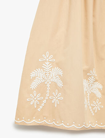 Nakış Detaylı Beli Lastikli Pileli Etek