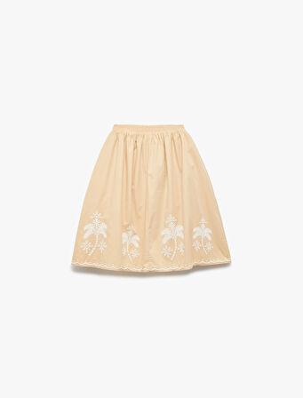 Nakış Detaylı Beli Lastikli Pileli Etek