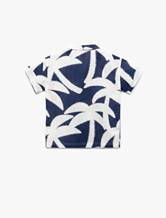 Palmiye Desenli Kısa Kollu Pamuklu Gömlek