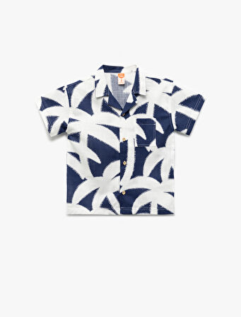 Palmiye Desenli Kısa Kollu Pamuklu Gömlek