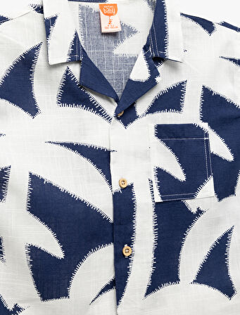 Palmiye Desenli Kısa Kollu Pamuklu Gömlek