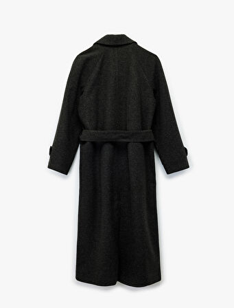 Uzun Kemerli Kaşe Kaban Uzun Kollu Düğmeli Cepli