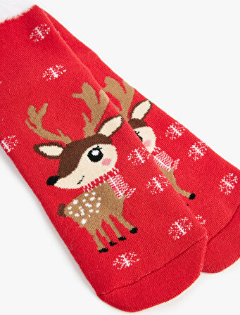 Tüy Detaylı Çok Renkli Yılbaşı Temalı Soket Çorap