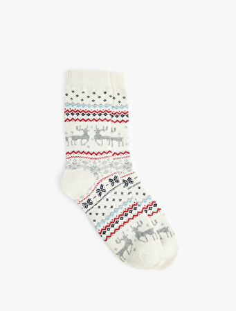 Yılbaşı Temalı Koyun Yünlü Soket Havlu Çorap