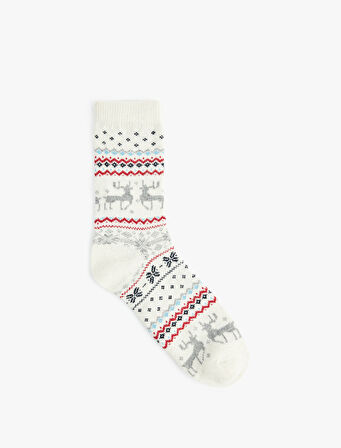 Yılbaşı Temalı Koyun Yünlü Soket Havlu Çorap