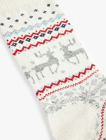 Yılbaşı Temalı Koyun Yünlü Soket Havlu Çorap