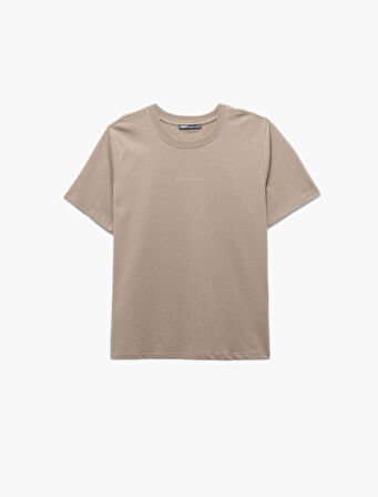 Pamuklu Kısa Kollu Regular Fit Bisiklet Yaka Minimal Baskılı Tişört