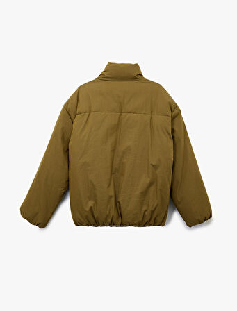 Uzun Kollu Fermuarlı Dik Yaka Kışlık Şişme Mont