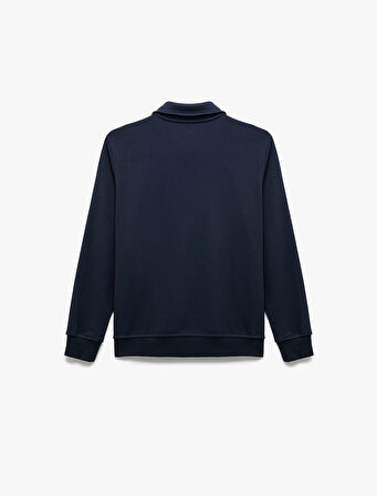 Nakışlı Uzun Kollu Yarım Fermuarlı Polo Yaka Sweatshirt