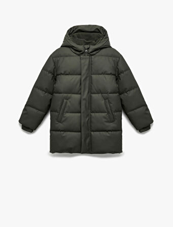 Uzun Kollu Fermuarlı Kapşonlu Mont