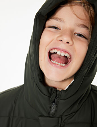 Uzun Kollu Fermuarlı Kapşonlu Mont