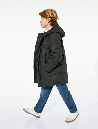 Uzun Kollu Fermuarlı Kapşonlu Mont