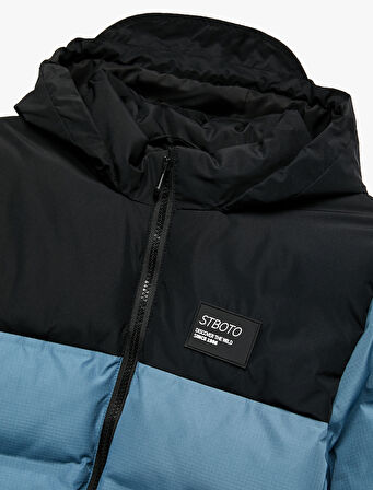 Fermuarlı Kapşonlu Şişme Mont