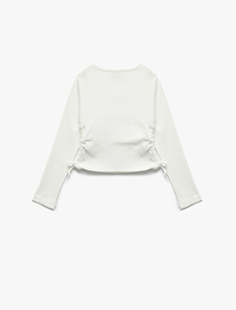 Pamuklu Uzun Kollu Bisiklet Yaka Kaşkorse Crop Tişört