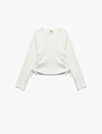 Pamuklu Uzun Kollu Bisiklet Yaka Kaşkorse Crop Tişört