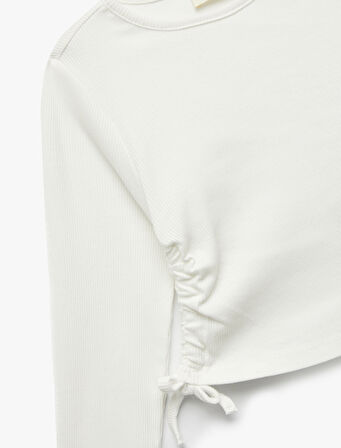 Pamuklu Uzun Kollu Bisiklet Yaka Kaşkorse Crop Tişört