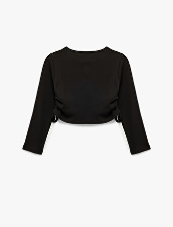 Pamuklu Uzun Kollu Bisiklet Yaka Kaşkorse Crop Tişört