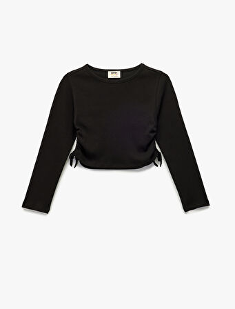 Pamuklu Uzun Kollu Bisiklet Yaka Kaşkorse Crop Tişört