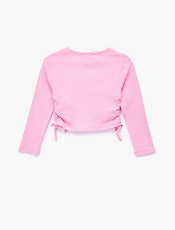 Unicorn Baskılı Uzun Kollu Bisiklet Yaka Ribanalı Crop Tişört