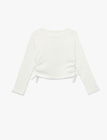 Uzun Kollu Bisiklet Yaka Fiyonk Baskılı Kaşkorse Pamuklu Tişört