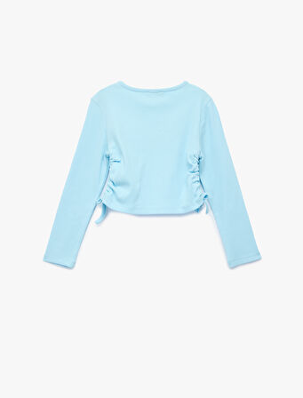 Ayıcık Baskılı Büzgü Detaylı Pamuklu Uzun Kollu Tişört