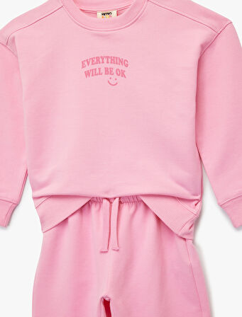 Baskılı Uzun Kollu Bisiklet Yaka Şardonlu Eşofman Takımı