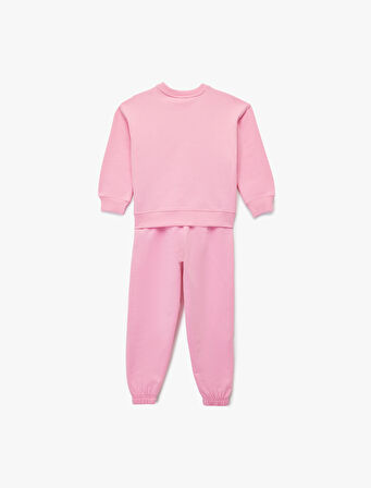 Baskılı Uzun Kollu Bisiklet Yaka Şardonlu Eşofman Takımı