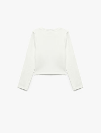 Pamuklu Bisiklet Yaka Uzun Kollu Basic Crop Tişört