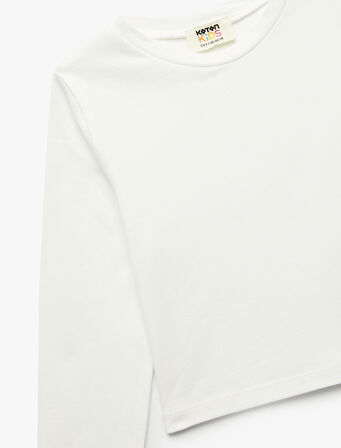 Pamuklu Bisiklet Yaka Uzun Kollu Basic Crop Tişört