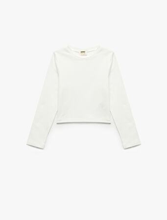 Pamuklu Bisiklet Yaka Uzun Kollu Basic Crop Tişört