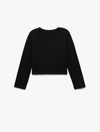 Pamuklu Bisiklet Yaka Uzun Kollu Basic Crop Tişört