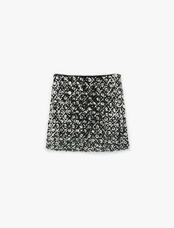 Pullu Payetli Slim Fit Mini A Kesim Abiye Etek