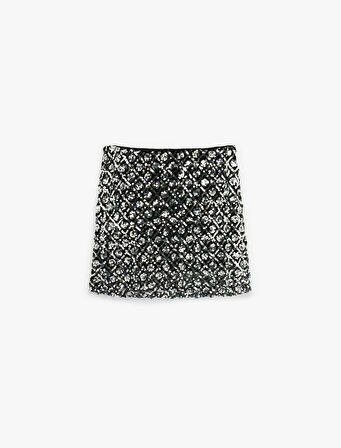 Pullu Payetli Slim Fit Mini A Kesim Abiye Etek