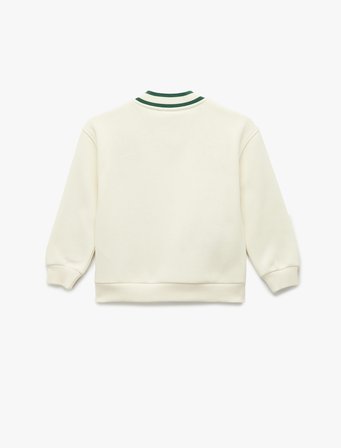 Nakış Detaylı Uzun Kollu V Yaka Şardonlu Oversize Sweatshirt
