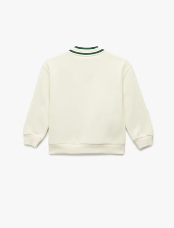 Nakış Detaylı Uzun Kollu V Yaka Şardonlu Oversize Sweatshirt