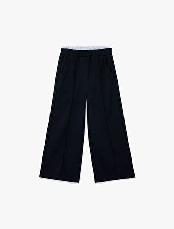 Beli Lastikli Viskon Karışımlı Basic Geniş Paça Pantolon