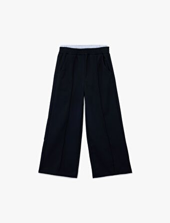 Beli Lastikli Viskon Karışımlı Basic Geniş Paça Pantolon