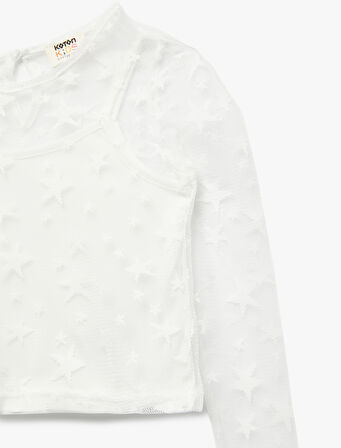 Yıldız Desenli Uzun Kollu Bisiklet Yaka Bluz