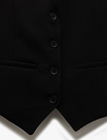 Krep Scuba Kumaş Astarlı Slim Fit V Yaka Kolsuz Düğmeli Yelek