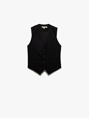 Krep Scuba Kumaş Astarlı Slim Fit V Yaka Kolsuz Düğmeli Yelek