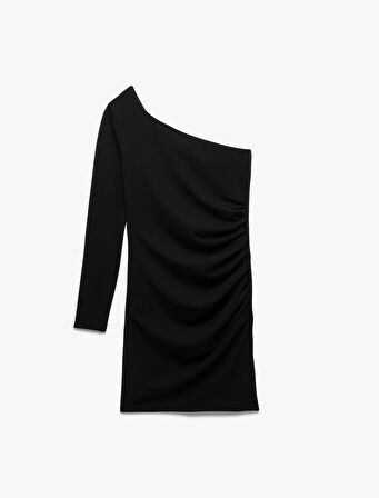 Uzun Kollu Tek Omuz Mini Elbise