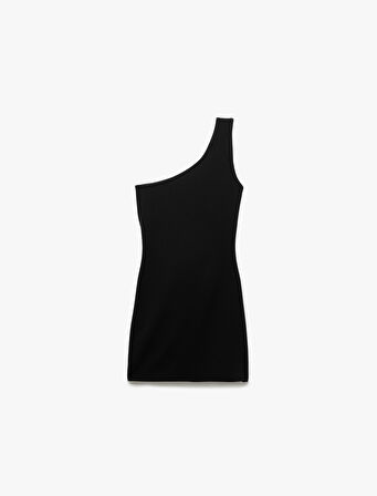 Drape Detaylı Krep Scuba Kumaş Tek Omuz Mini Elbise