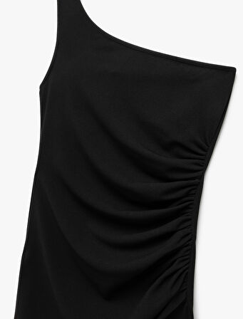 Drape Detaylı Krep Scuba Kumaş Tek Omuz Mini Elbise