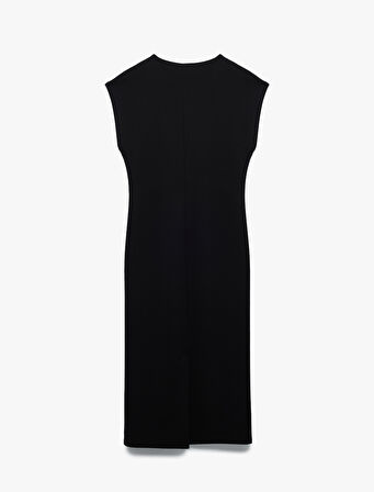 Bürümcük Kumaş Slim Fit Kolsuz Midi Boy V Yaka Bodycon Elbise